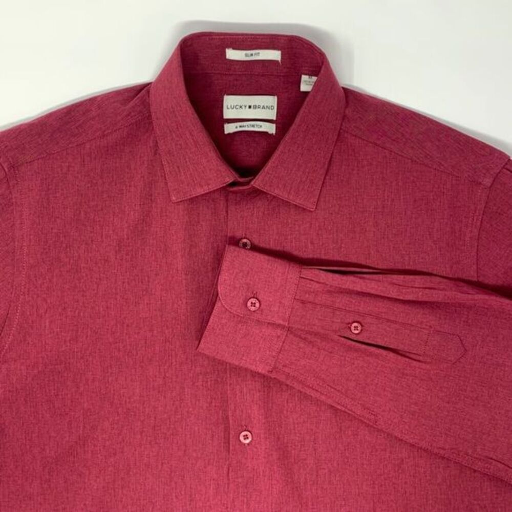 Lucky‎ Brand Slim Fit Stretch Burgundy Men's Shirt Size Medium
